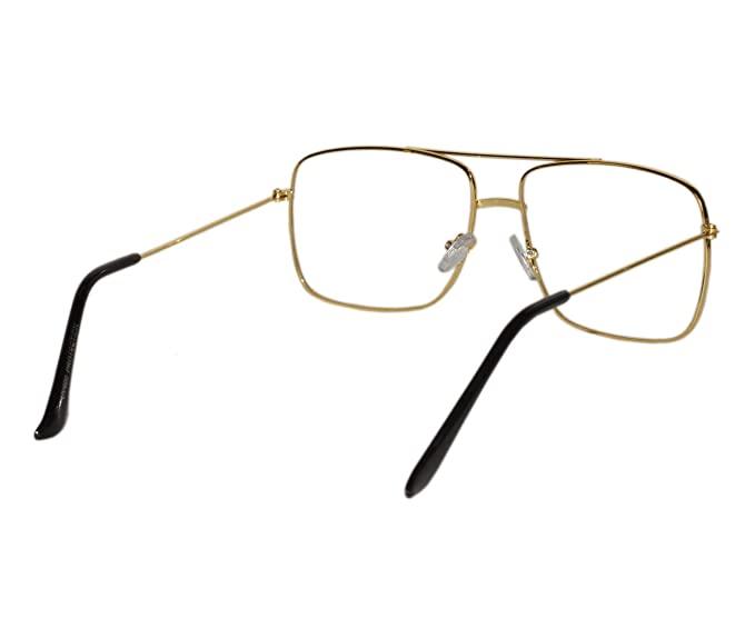 Unisex Clear Golden Retro Square Sunglass